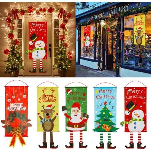 Merry Christmas Porch Door Banner Hanging Ornament Christmas Santa Elk Flag Decoration Home Garden Xmas 2020 Happy New Year 2021