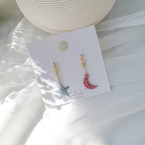 Hollow Braided Texture Star Moon Earrings Sweety Pentagram Jewelry Lovely Style Pendientes Stud Earrings For Girl Accessories