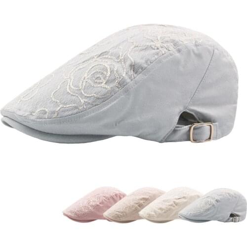 Womens Hat Summer Embroidery Flower Beret Thin Section Breathable Outdoor Sun Visor Fashion Forward Hat