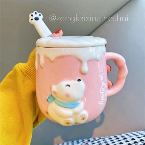 Animal Cute 3d Ceramic Coffee Mug Cup Pink Cartoon Bear Breakfast Cup Lovely Exqusite Design Canecas Cafe Criativas Gifts