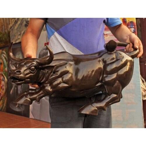 Sculpture&Carving Bronze Coffee Color Wall Street Bull OX Statue Sculpture 25"