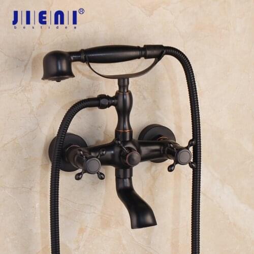 JIENI ORB Solid Brass Telephone Shape Bathroom Shower Faucet Black Wall Mounted Bathroom Bathtub Mix Tap Faucet