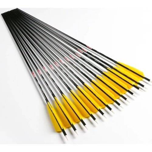 6PCS Compound/Recurve Bow Archery Pure Carbon Arrows W/ 5'' Turkey Feathers Complete for Hunting Crossbow