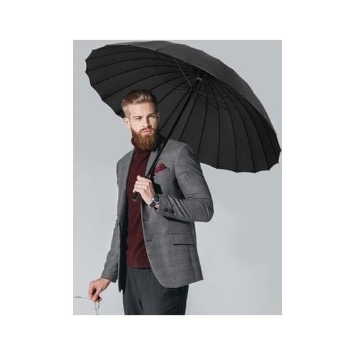 [TB05]Long handle umbrella male large windproof rain and rain dual-use female straight handle umbrella double black straight umb