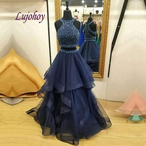 Navy Blue Long Two 2 Piece Evening Dresses Party Plus Size Luxury Women Ladies Elegant Prom Formal Evening Gowns Dresses
