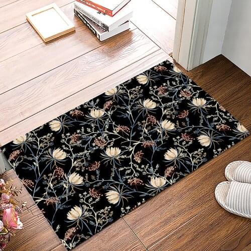 Vintage Flower Snowdrop Plant Black Doormat for Entrance Door Bathroom Hallway Non-Slip Rugs Home Decor Kitchen Mats