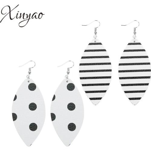 XINYAO Fashion Cheap PU Leather Drop Big Statement Earrings For Women Summer Korean Jewelry Leopard Leaf Long Earrings
