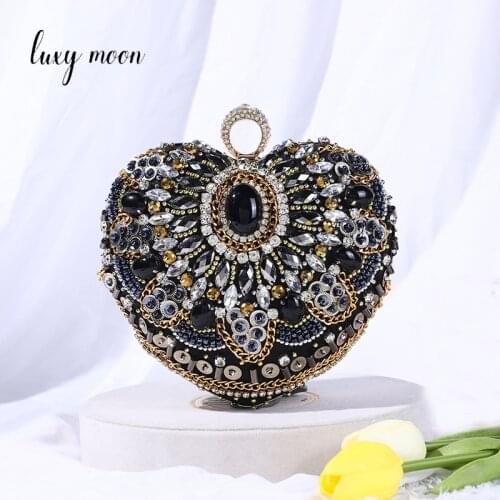 Retro Beaded Womens Clutch Bag Black PU Leather Envelope Bag Chain Shoulder Bag for Wedding Party Clutch Purse ZD1772