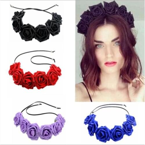 Women Girls Rose Flower Cloth Hair Band Adjustable Floral Halloween Decoration Band Halloween Cosplay Headband