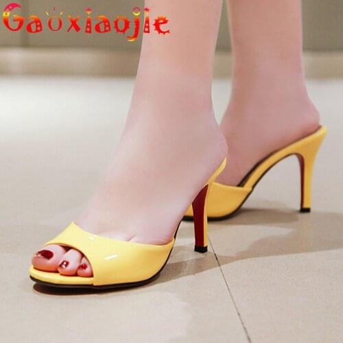 2021 New Pure Colour Simple Style Women Slippers Fashion Summer 8.5CM Everyday Sandal Leisure Office High Heel Shoes Big Size 43