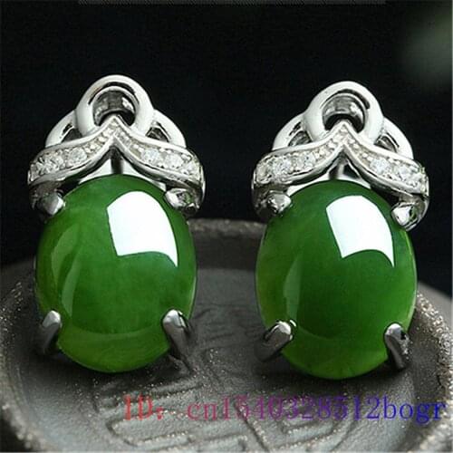 Green Jade Ear studs Amulet Fashion Gemstone Crystal Jewelry Natural Earring Chalcedony Zircon Women Gifts 925 Silver