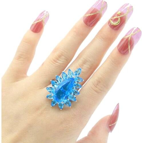 23x14mm Bohemia Flower Vintage Created Amethyst Ruby Blue Topaz For Women Black Gold Silver Rings