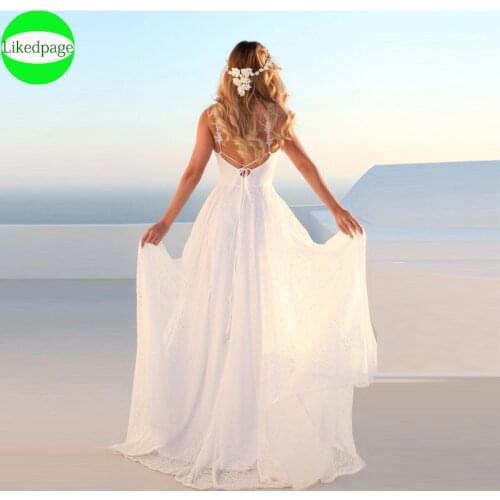 Vintage Lace Beach Wedding Dresses 2020 Vestidos De Novia Sexy Bridal Gowns Backless Simple Boho Robe Mariage For Women