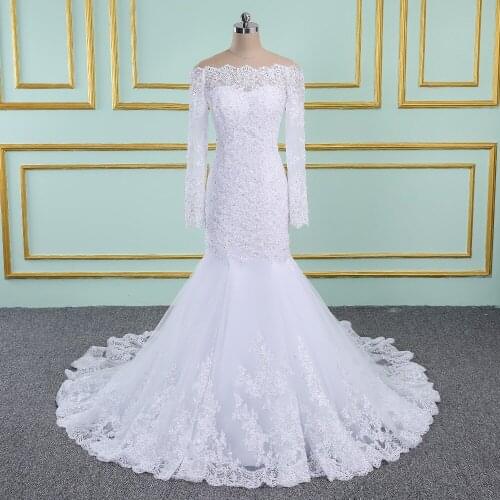 Vestido de noiva Long Sleeves Mermaid Wedding Dresses Sheer Tulle Back Sexy Mermaid Wedding Gowns robe de mariee 2019