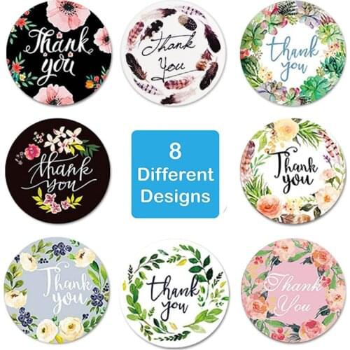 1 inch 50-500pcs round floral thank you stickers scrapbooking for package seal labels custom sticker decoration wedding sticke