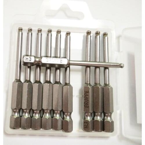 10 Pcs/set 1/4" 65mm H3 Ball Head Hex Screwdriver Bit S2 Magnetic Electric Drill Hexagonal Screwdriver Head Power Driver Tools