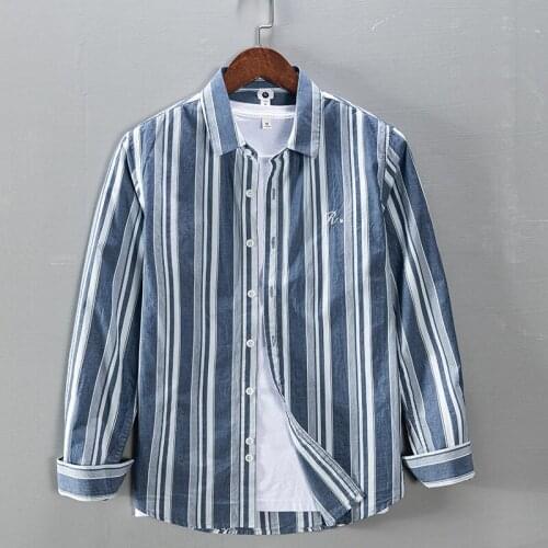 100% Cotton long-sleeved brand stripe shirt men casual fashion comfortable shirts for men striped tops mens camisa chemise