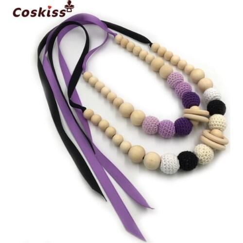 2pc Baby Teether Necklace Crochet Bead Safe Teether Necklace With Organic Natural Wooden Bead Mom Kids Wooden Teether Necklace