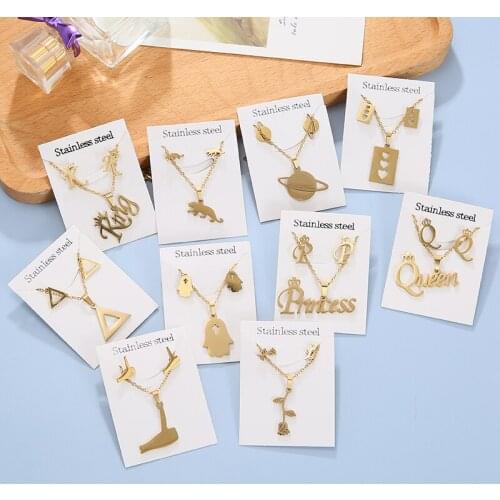 2021 Hot Animal Flower King Stainless Steel Pendant Necklace Sets For Women Gold Color Chain Necklace Earrings Jewelry Gifts