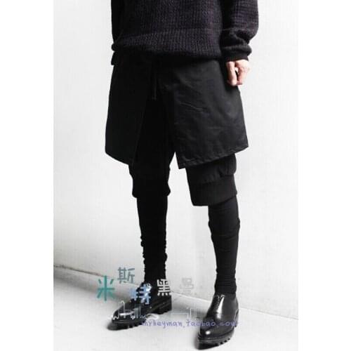 28-42 ! 2016 New Mens personalized culottes faux two piece hood skirt basic pants costume plus size singer costumes clothing