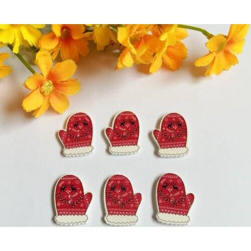 50pcs red Christmas gloves shape wooden buttons Christmas buttons for craft Sewing accessories Scrapbooking