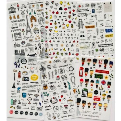 6 Sheets Kawaii Travel Log Sticker Cartoon PVC Decorative Sticker DIY Scrapbook Album Notebook Office School Supplies Stationery