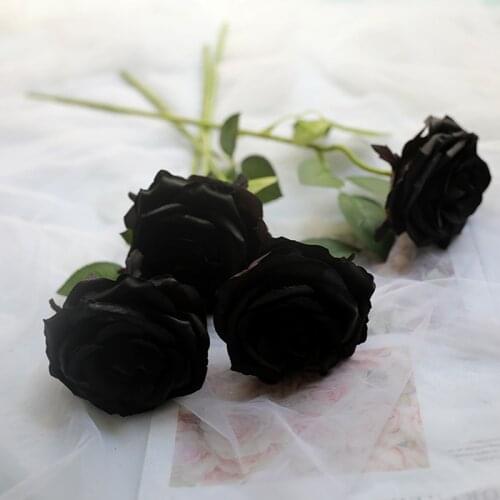 7/9 Heads Black Rose Artificial Flower for Wedding Home Decoration Fake Flower Scrapbooking Accessories Flowers Silk Flowers