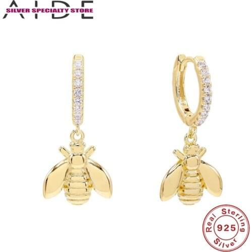 AIDE 925 Sterling Silver Earrings For Women Piercing Earring For Girl Fine Jewelry Insect Zircon Hoop Earring Pendientes Aretes