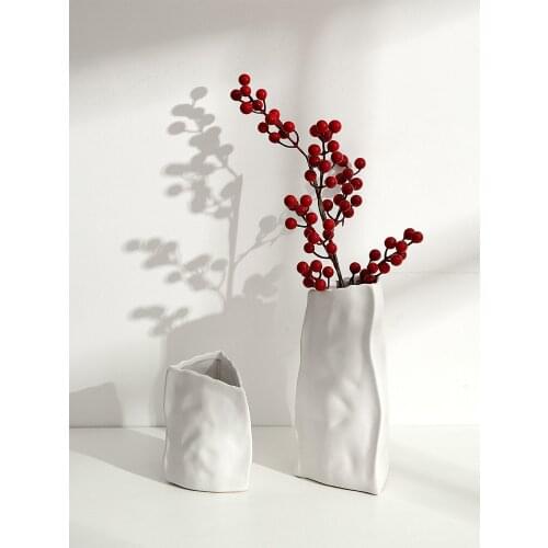 Creative Shaped White Ceramic Vase Flower Arrangement Plant Living Room Decoration Trilateral Countertop Vase Home Decoration
