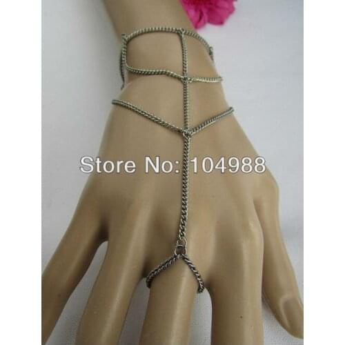 FREE SHIPPING UNIQUE SLAVE BRACELET 3 WRIST STRANDS NEW RUSTY GOLD/SILVER METAL HAND CHAIN