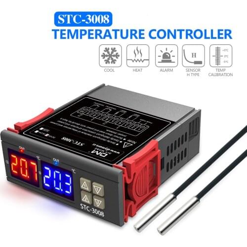 STC-3008 Digital Temperature Controller Two Relay Output 12V 24V 220V Dual Display Thermoregulator Thermostat With Heater Cooler