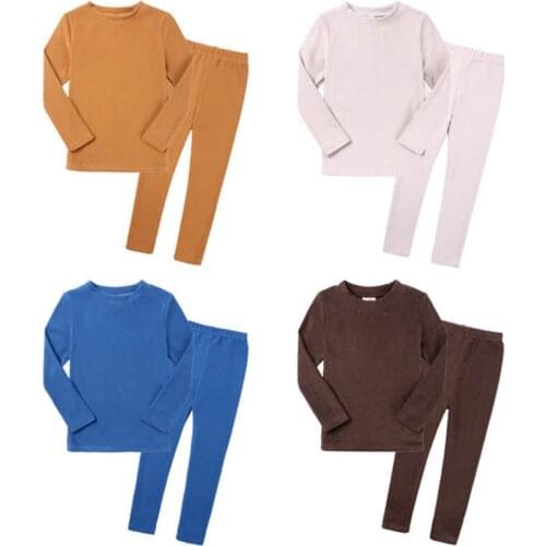 Baby Kids Pajamas Sets Soild Boys Sleepwear Suit Autumn Girls Nightwear Long Sleeve Pijamas Tops+Pants 2pcs Children Clothing