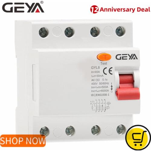GEYA GYL8 3Phase+N RCD Electromagnetic Differential Breaker Safety Switch 4P 25A 40A 63A with CE CB Certificate