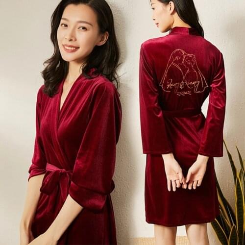 JULYS SONG Customize Robes Sleepwear Velvet Wedding Bride Bathrobe Nightdress Woman Nightwear Autumn Letter Pattern Design