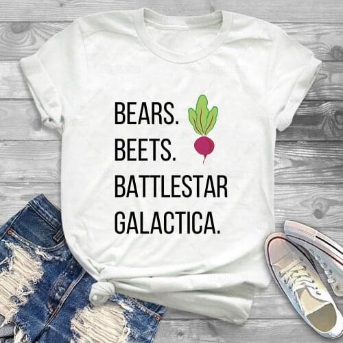 100% Cotton The Office Classic Tshirt Bears Beets Battlestar Galactica Print T-shirt