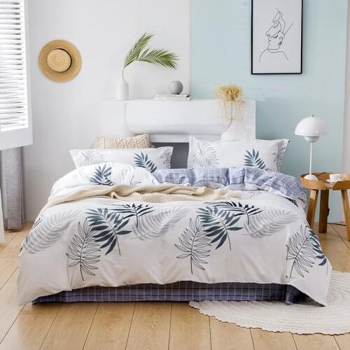 2021 Four-piece bedding simple cotton double household bed sheet quilt cover thickening sanding dormitory bed sheet white leaves