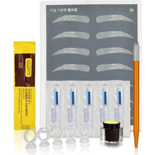 Microblading Kit Tattoo Practice Skin Tattoo Cream Eyebrow Semi Permanent Makeup Tattoo Pen 14pin Laminas Para Tebori