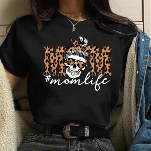 Leopard Skull Head Mom Life Print Women T Shirt Fashion Short Sleeve O Neck Loose Women Tshirt Ladies Tee Shirt Tops Clothes