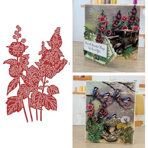 Hollyhock Flowers Metal Cutting Dies Scrapbook Diary Decoration Stencil Embossing Template DIY Greeting Card Albums New 2021