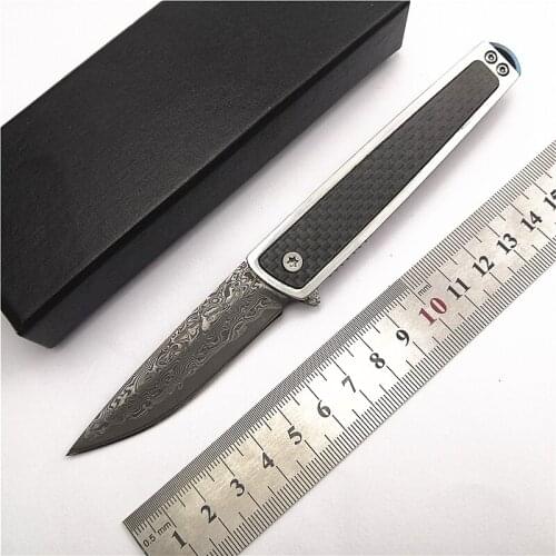 New Damascus Blade Free Wolf FW03 Carbon Fiber Handle Flipper EDC/Pocket/Outdoor/Camping/Survival/Tactical/Folding Knife