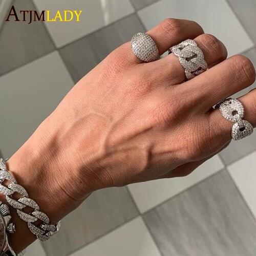US SIZE 9,10 new arrive design gold filled Real micro pave bling cz Cuban link chain design unique hip hop bling mens ring
