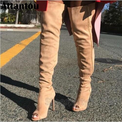 New designer women winter shoes suede leather slim fit over the knee thin high heels sexy party boot plus size