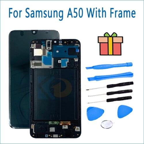 For Samsung Galaxy A50 SM-A505 Black Color LCD Screen and Digitizer Assembly With Frame