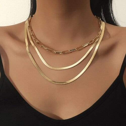 ORNAPEADIA Fashion Trendy Hip-hop Short Pants Flat Chain Necklace for Women Alloy Clavicle Chain Chokers Pearl Wholesale