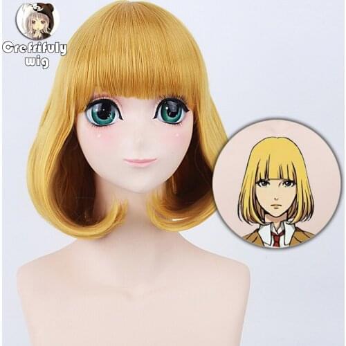 New Midorikawa Hana Golden Blonde Anime Cosplay Wig Short Bob Hairstyle Flat Bangs Prison School Synthetic Full Hair Women