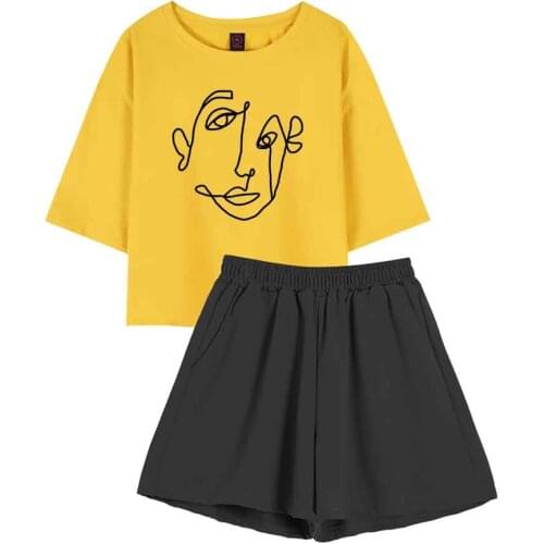 Pajama Set Women Short Sleeve Top Cotton Women Line Portrait Graphic T Shirts Vintage Sleepwear Set Designer Summer Homewear