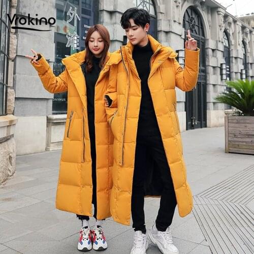 2020 Fashion New Men and Women Couple Down Jacket Thick Section Winter Warm Hooded Jacket White Duck Down Solid Color Coat