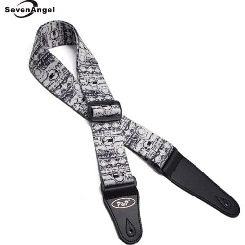 Acoustic Guitar Straps Riverside Scene at Qingming Festival Pattern Classic Folk Electric Bass Guitar Strap Belt Leather Ends