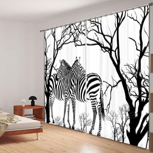 Black-and-white zebra print Luxury Blackout 3D Window Curtain Living Room Bedroom Drapes Cortinas Rideaux Customized pillowcase