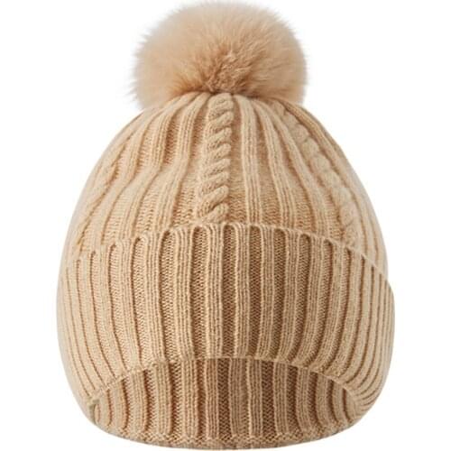 Hat Cashmere Women Winter Wool Knit Pompom Beanie Autumn Warm Skiing Accessory Outdoor Cap Luxury
